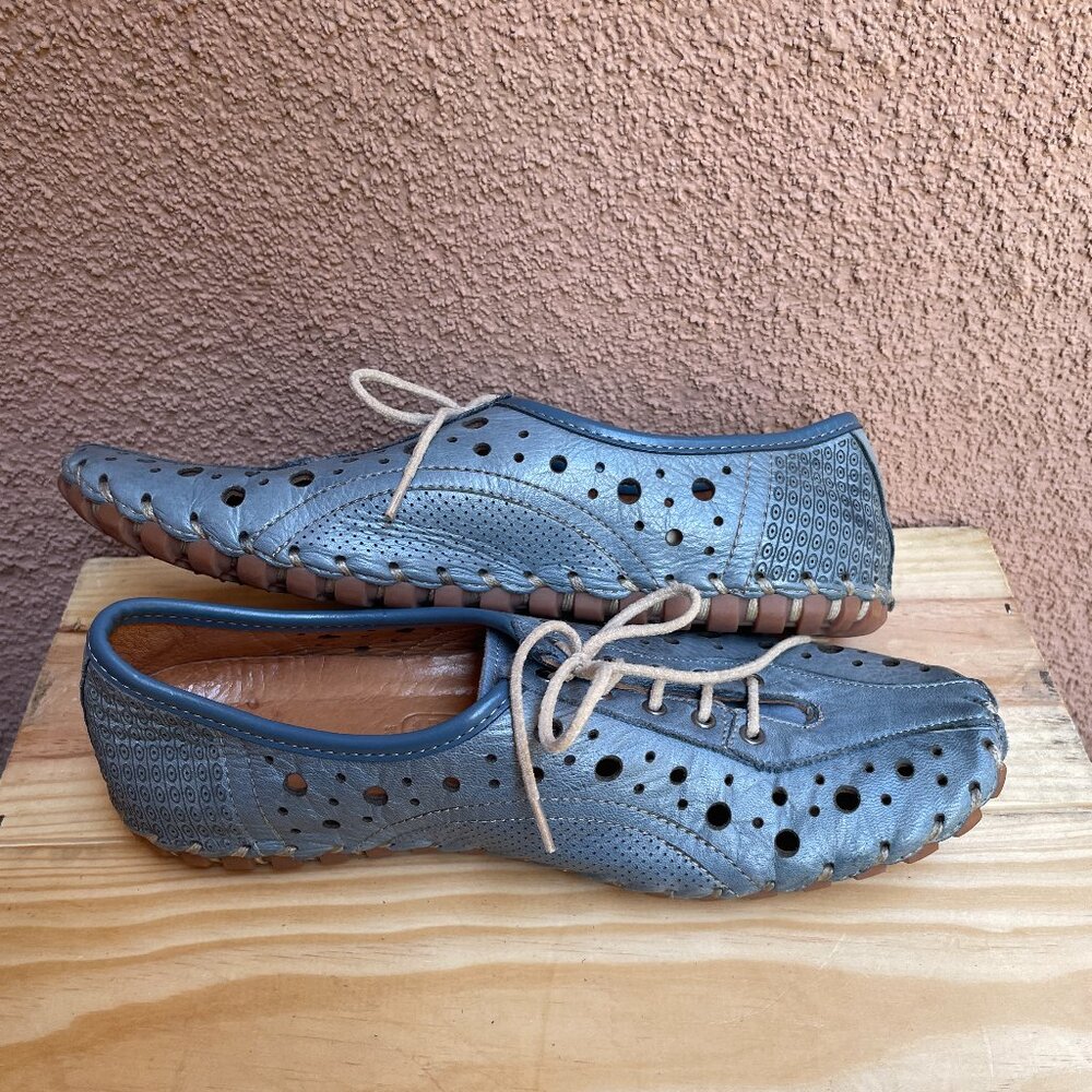 Cabello Blue polka dot punch leather sneaker Size 6 / EU 36